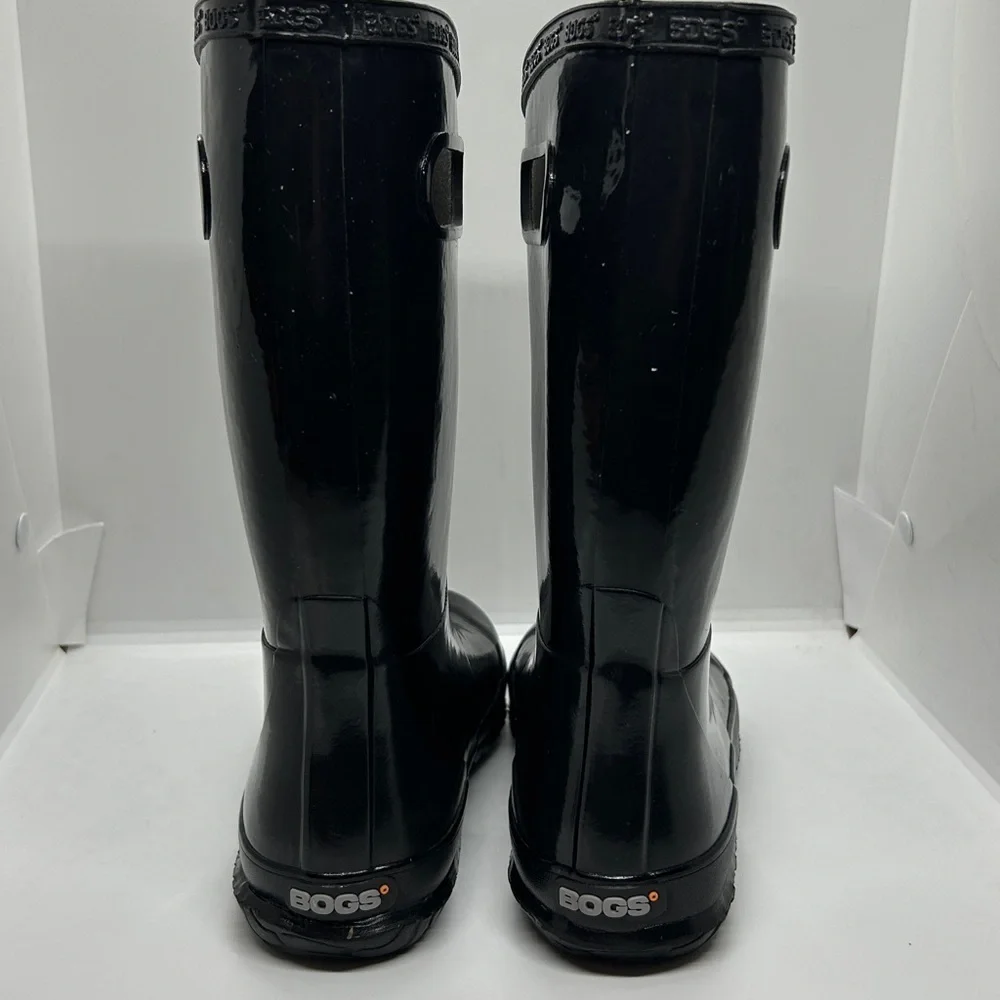 Youth Glossy Black Bogs  Waterproof Rubber Rain Boots Size 4